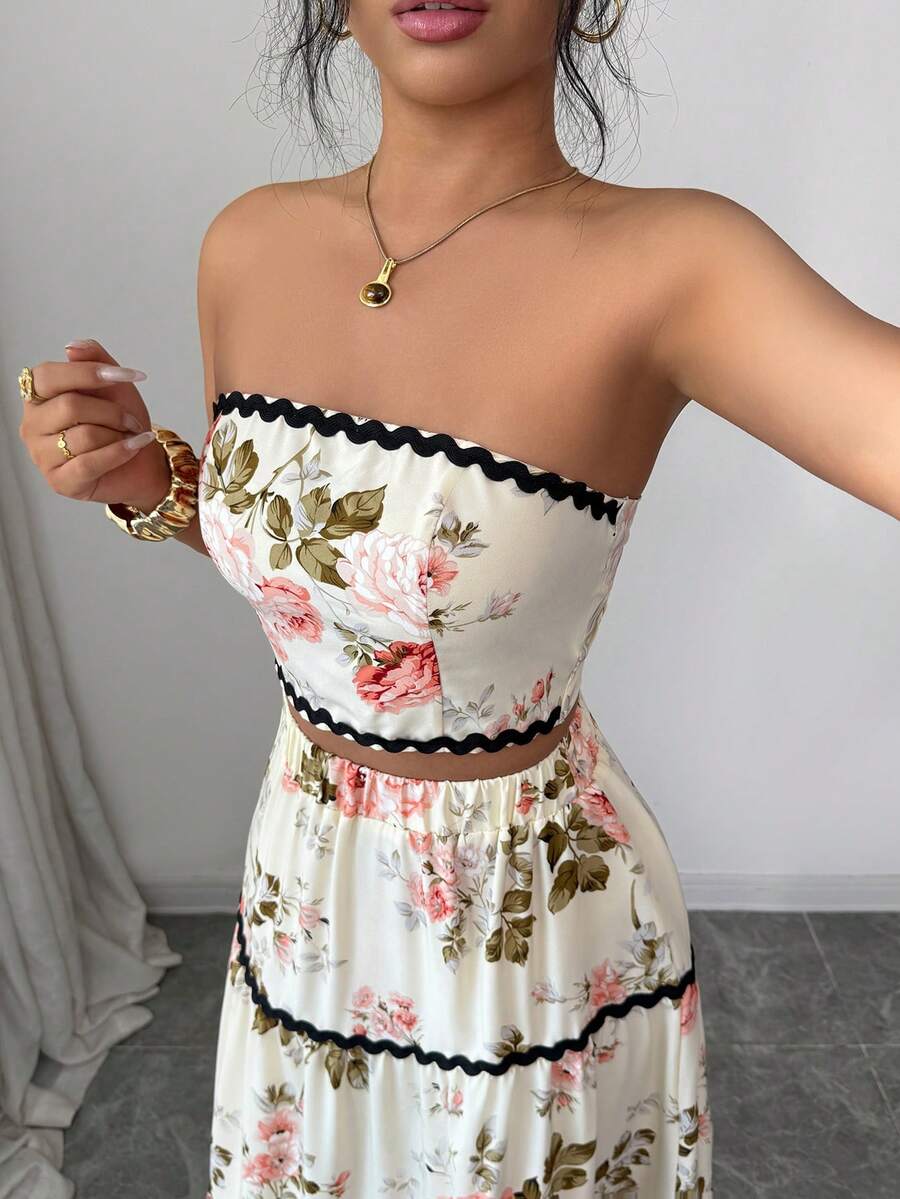 2kom/Set Ženski Elegantan Skraćeni Bandeau Top i Suknja