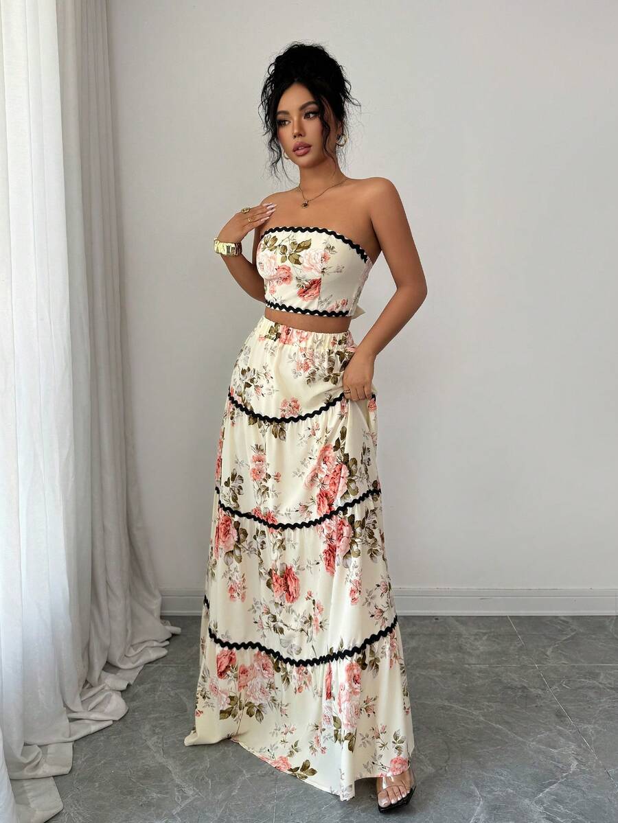 2kom/Set Ženski Elegantan Skraćeni Bandeau Top i Suknja