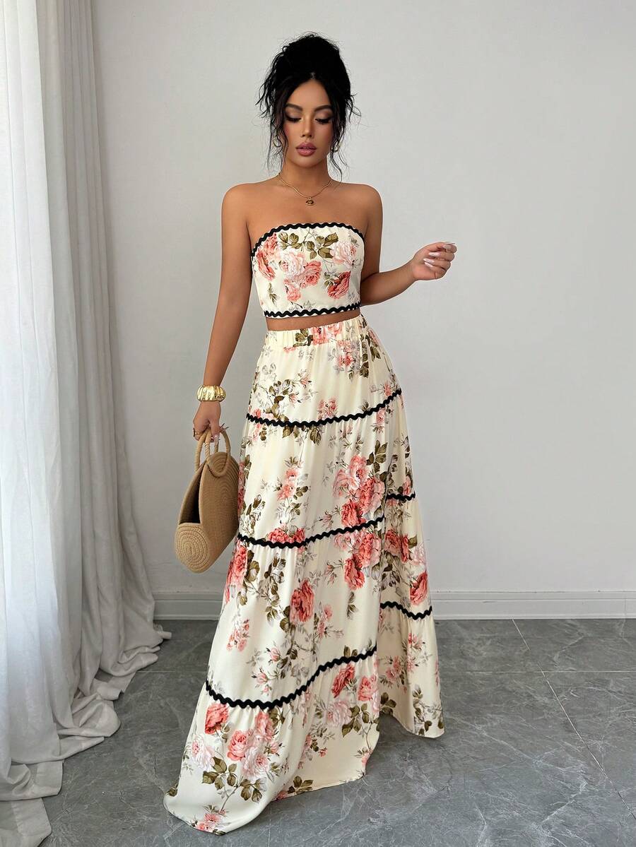 2kom/Set Ženski Elegantan Skraćeni Bandeau Top i Suknja
