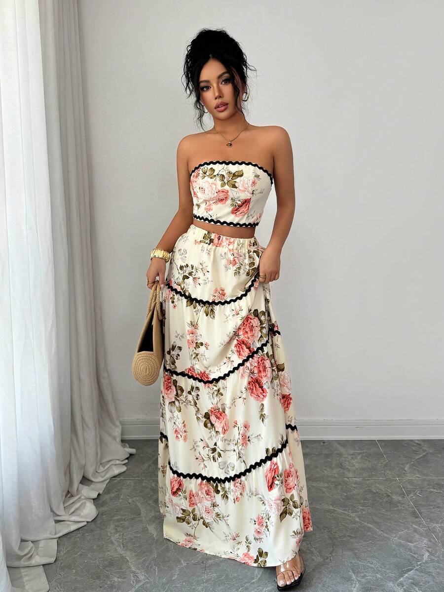 2kom/Set Ženski Elegantan Skraćeni Bandeau Top i Suknja
