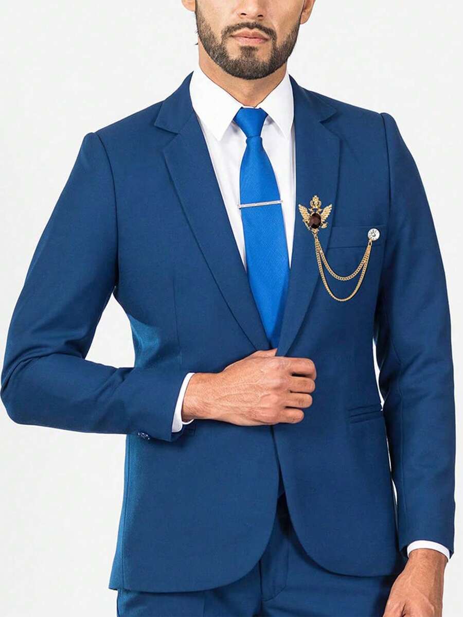 Muški broš za rever sa lancem i metalnom šnalom, ukras za odelo