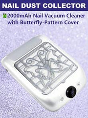 LIMEGIRL 2000mAh Nail Dust Collector, Butterfly Pattern Shell, Elegant Nail Dust Extractor, Professional Brushless Turbine Fan, With LCD Display And Hand Rest, Nail Dust Vacuum Cleaner, Suitable For Gel Manicure Polishing, Salon Home Use, White