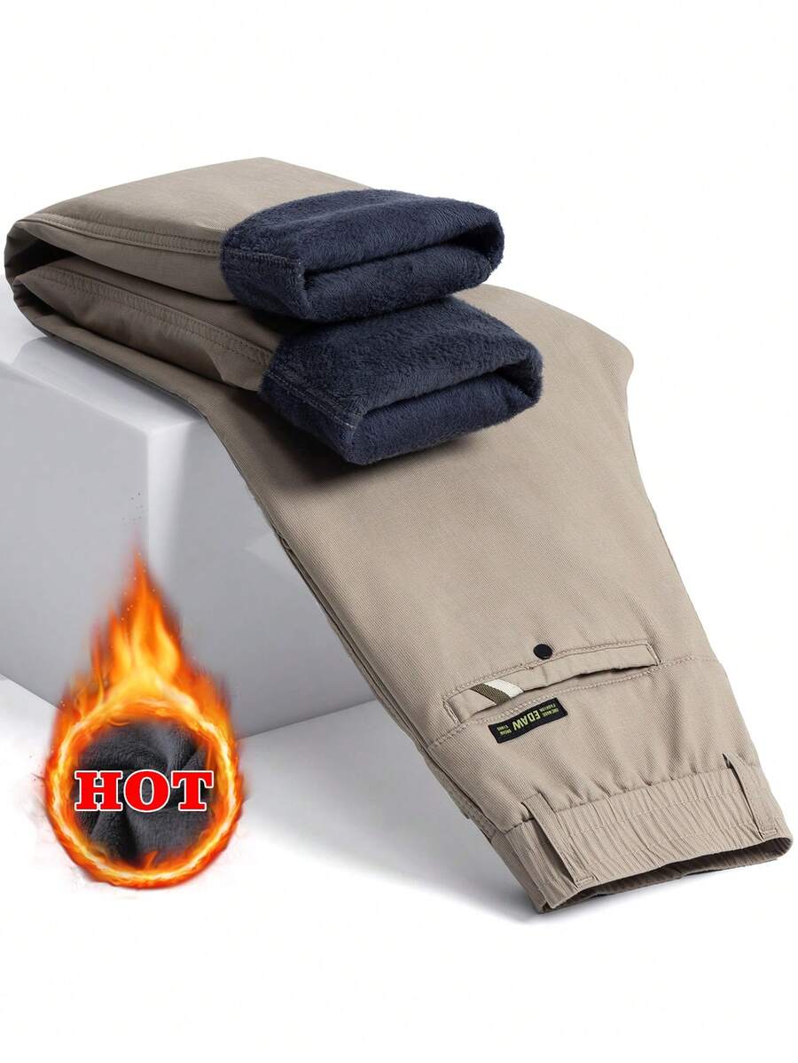 Muške ležerne deblje pantalone jednobojne sa termo postavom