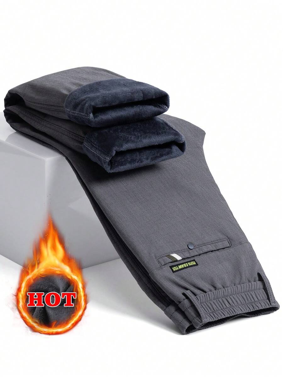 Muške ležerne deblje pantalone jednobojne sa termo postavom