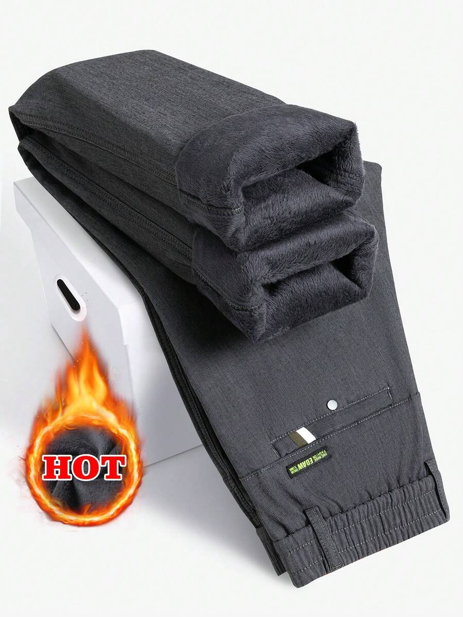 Muške ležerne deblje pantalone jednobojne sa termo postavom