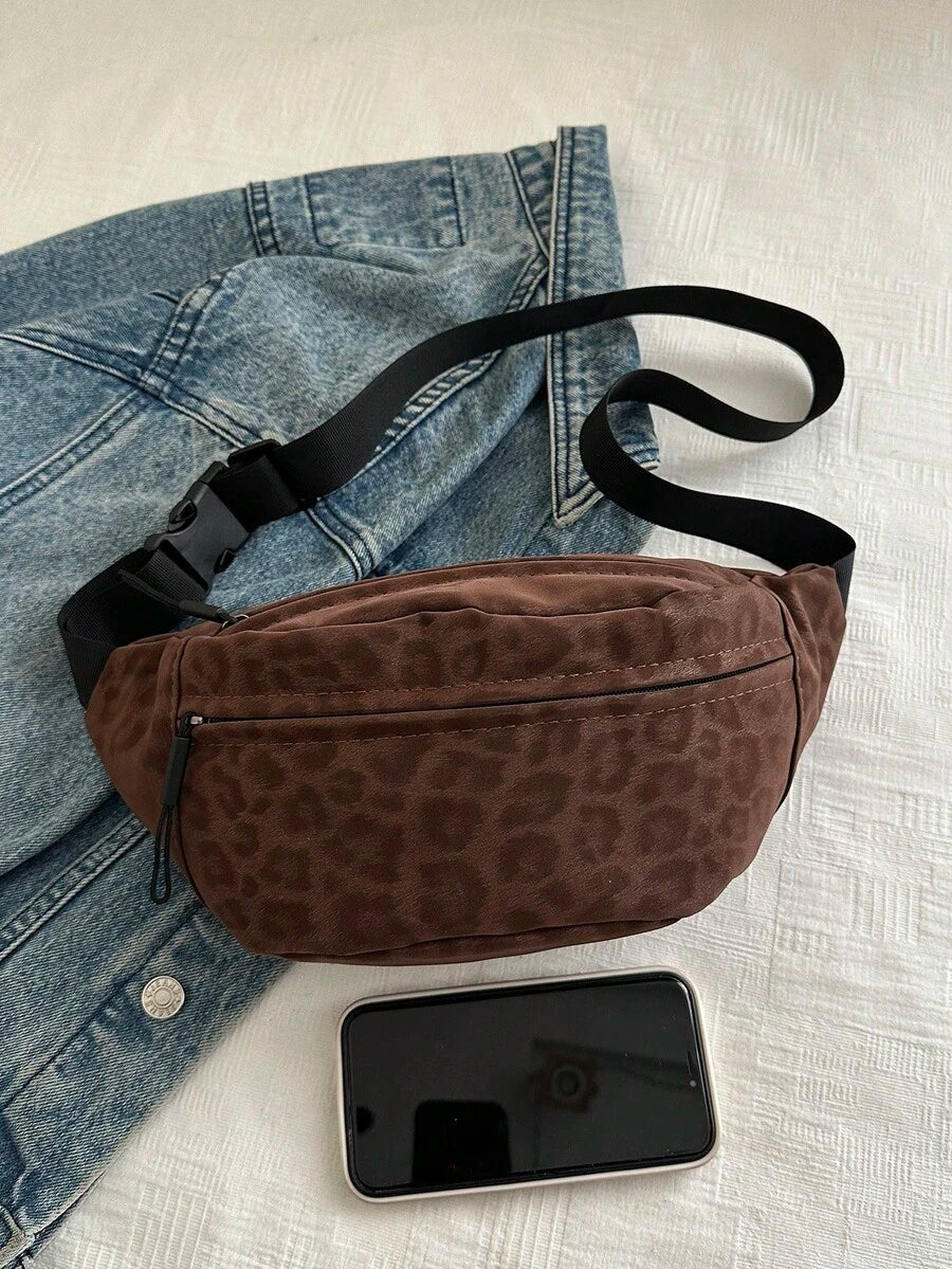 Torba za struk od prevrnute kože sa leopard printom, velikog kapaciteta