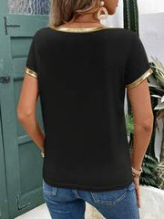 EMERY ROSE Women Casual V-Neck Contrast Color Block Short Sleeve T-Shirt