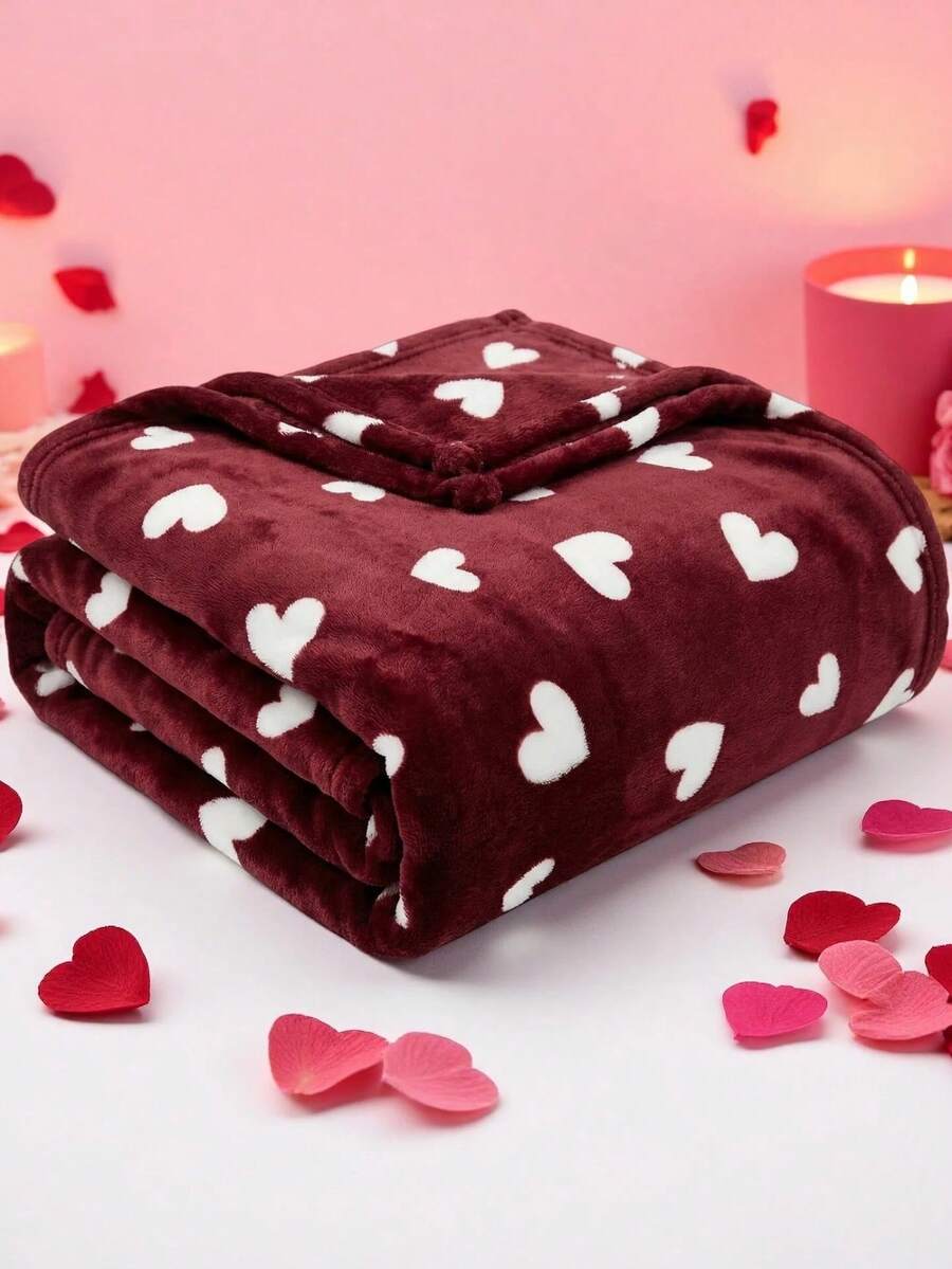 Mekano plišano ćebe sa printom srca, toplo flanelirano ćebe, mekano i udobno