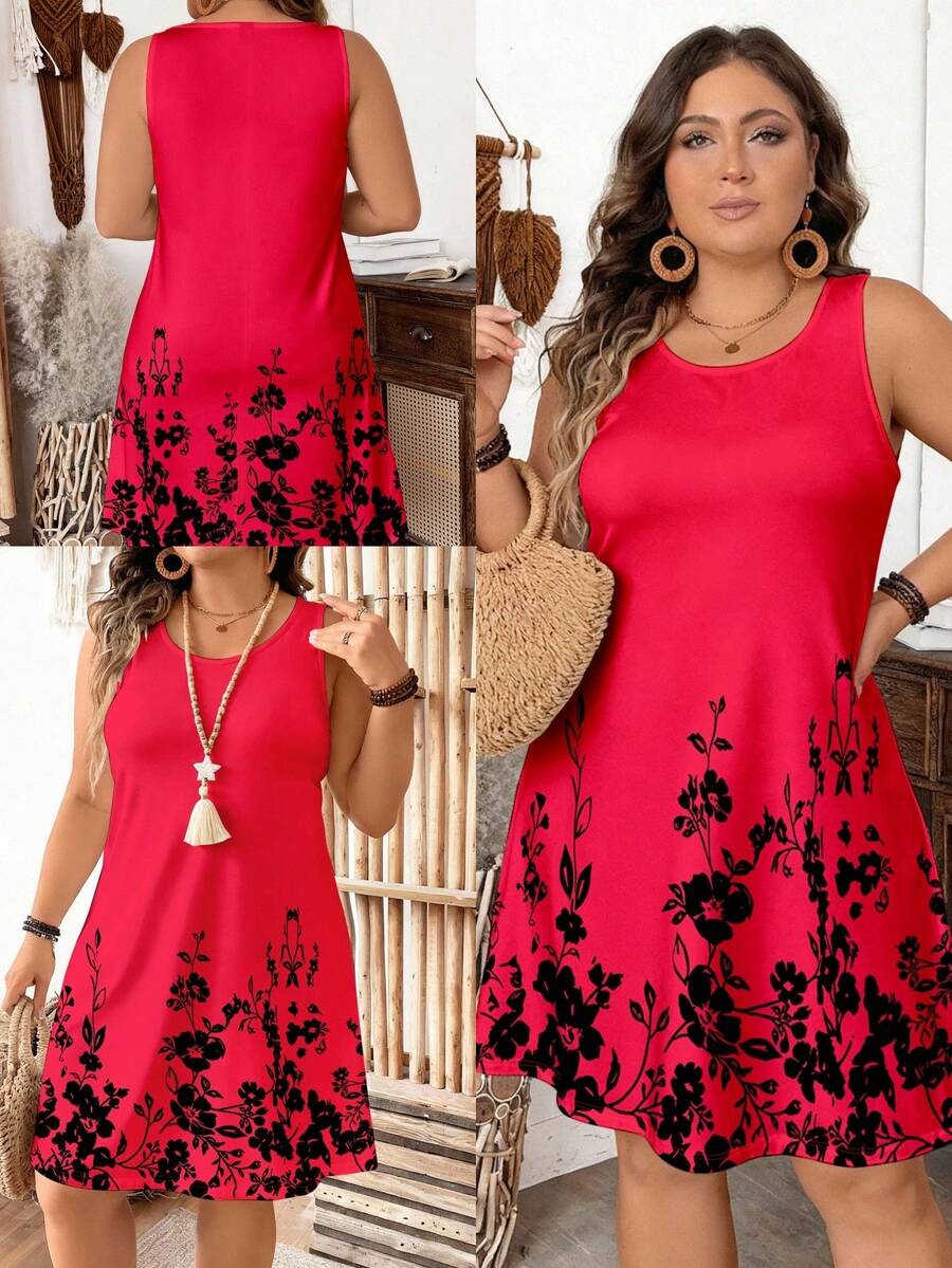 Udobna ležerna haljina sa cvetnim printom, plus size