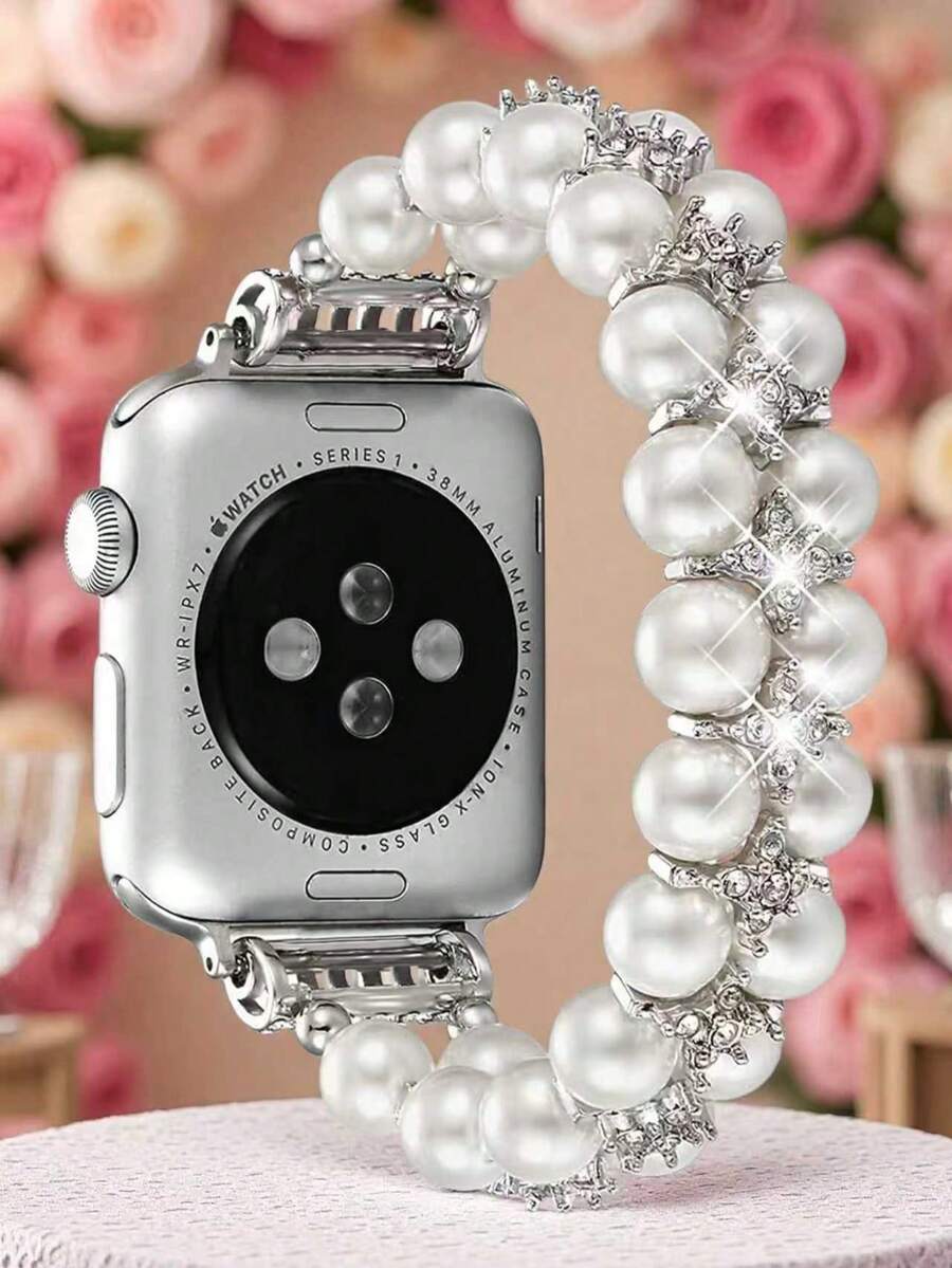 Narukvica sa perlicama, dvoredni red bisera sa umetnutim cirkonom, kompatibilna sa Apple Watch 38/40/41/42/44/45/46/49/S10-42mm