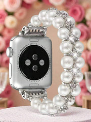 Narukvica sa perlicama, dvoredni red bisera sa umetnutim cirkonom, kompatibilna sa Apple Watch 38/40/41/42/44/45/46/49/S10-42mm