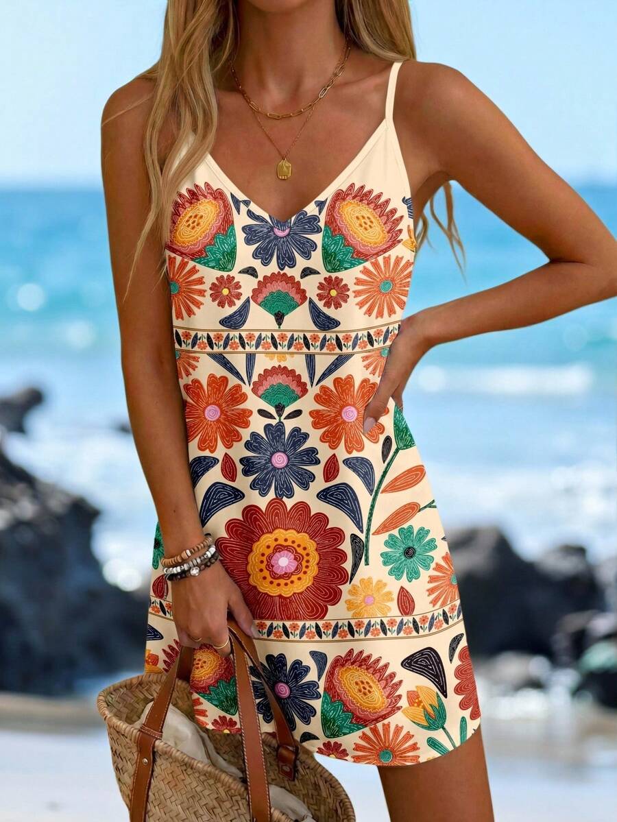 SHEIN LUNE Women Casual Print Mini Dress