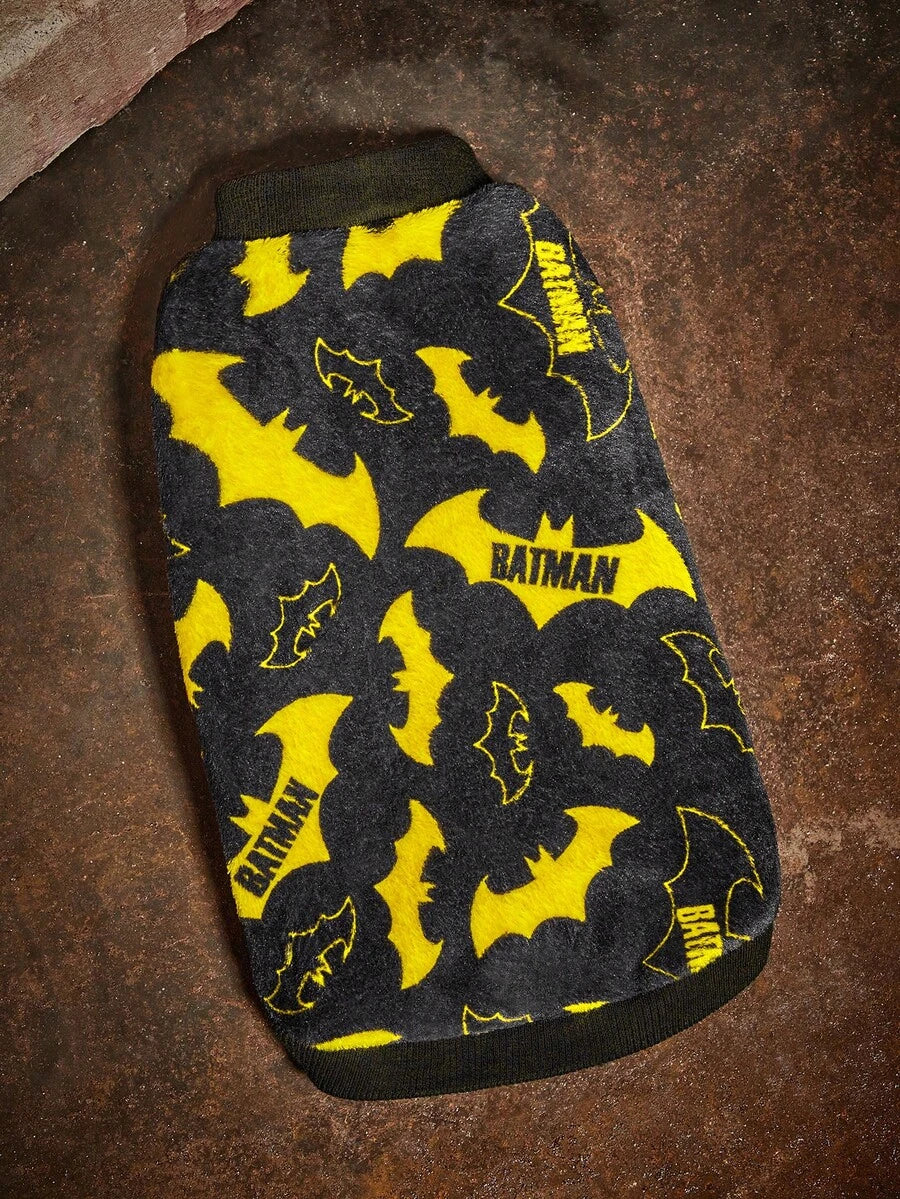 BATMAN X SHEIN 1pc Cartoon Pattern Printed Pet Plush Vest