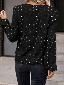 EMERY ROSE Casual Minimalist Women Shiny Sequin Star Print Shirt
