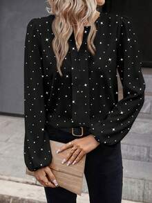 EMERY ROSE Casual Minimalist Women Shiny Sequin Star Print Shirt