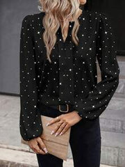 EMERY ROSE Casual Minimalist Women Shiny Sequin Star Print Shirt