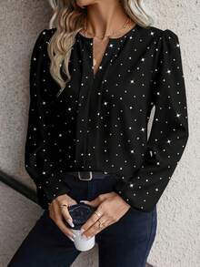EMERY ROSE Casual Minimalist Women Shiny Sequin Star Print Shirt