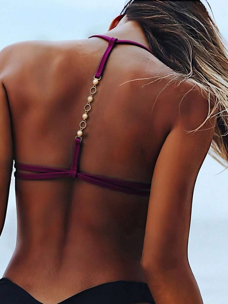Swim Vcay Jednobojni Halter Bez Leđa Dekorativni Seksi Modni Bikini Top