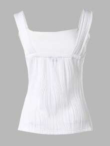 ChicMe Women's Square Neck Textured Sleeveless Tank Top, Slim Fit Casual Daily Versatile All-Match Shirt White Summer