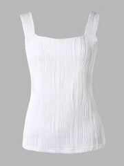 ChicMe Women's Square Neck Textured Sleeveless Tank Top, Slim Fit Casual Daily Versatile All-Match Shirt White Summer