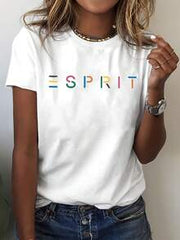 Women's Fashion Colorful Letter Print Round Neck Short Sleeve Casual T-Shirt Vacation White Summer