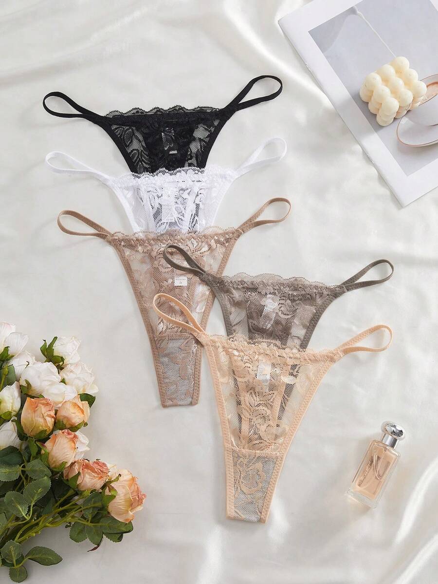 5 kom/pakovanje seksi ženske gaćice G-string od čipke, prozračne i udobne