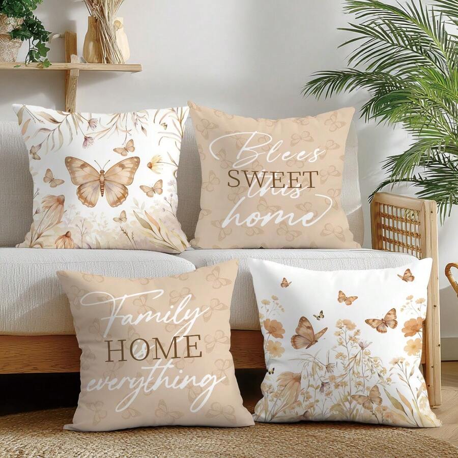 4 kom jednostavnih svakodnevnih plavih navlaka za ukrasne jastuke sa leptirima i cvećem "Sweet Home"