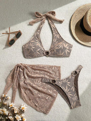 Ženski Krojeni Bikini 3u 1 Set Ukrašen Zlatnim Prstenovima