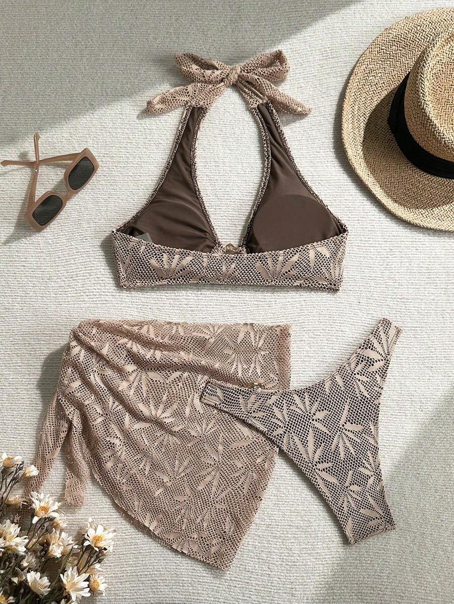 Ženski Krojeni Bikini 3u 1 Set Ukrašen Zlatnim Prstenovima