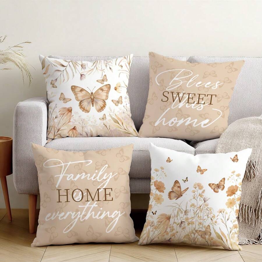 4 kom jednostavnih svakodnevnih plavih navlaka za ukrasne jastuke sa leptirima i cvećem "Sweet Home"