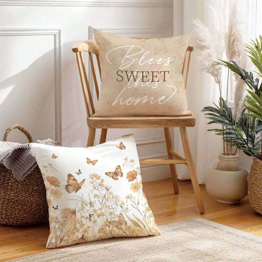 4 kom jednostavnih svakodnevnih plavih navlaka za ukrasne jastuke sa leptirima i cvećem "Sweet Home"