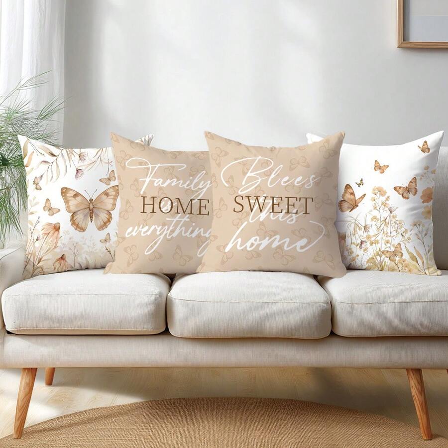 4 kom jednostavnih svakodnevnih plavih navlaka za ukrasne jastuke sa leptirima i cvećem "Sweet Home"