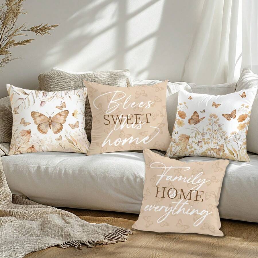 4 kom jednostavnih svakodnevnih plavih navlaka za ukrasne jastuke sa leptirima i cvećem "Sweet Home"