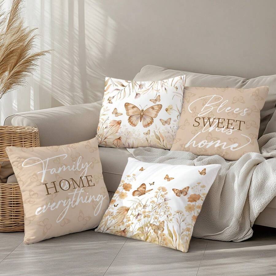 4 kom jednostavnih svakodnevnih plavih navlaka za ukrasne jastuke sa leptirima i cvećem "Sweet Home"