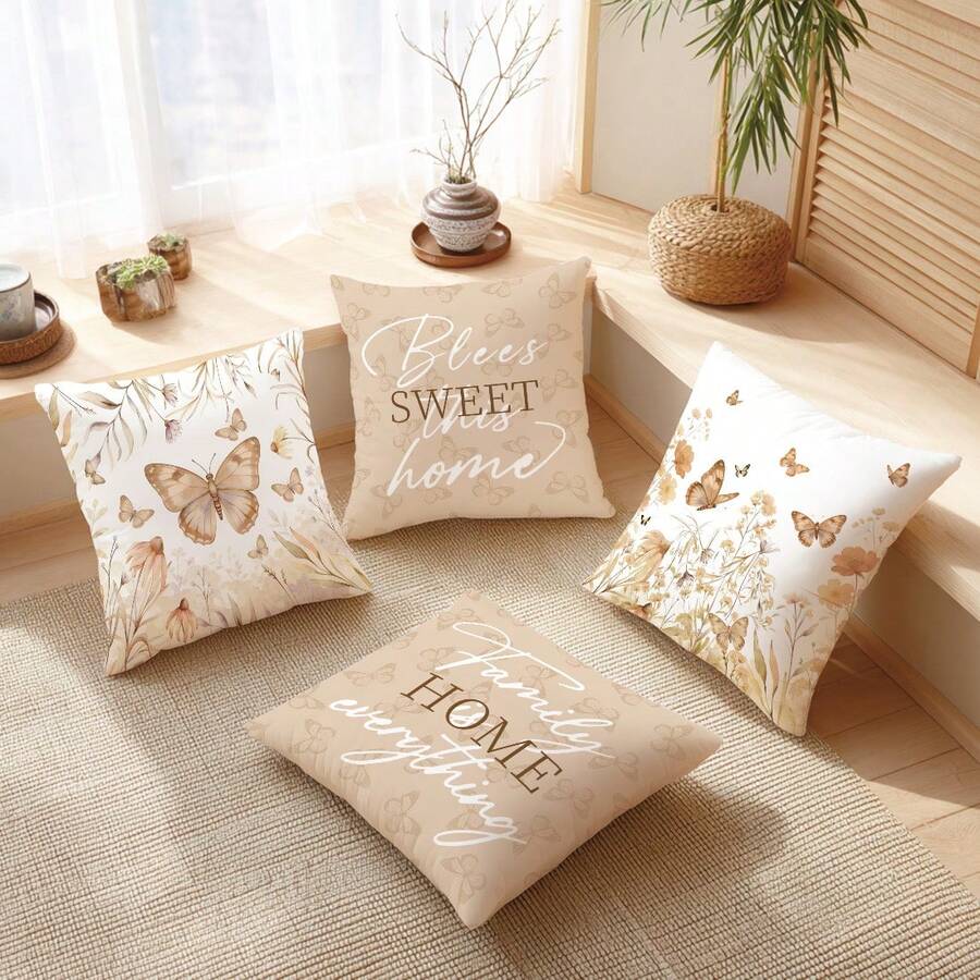 4 kom jednostavnih svakodnevnih plavih navlaka za ukrasne jastuke sa leptirima i cvećem "Sweet Home"