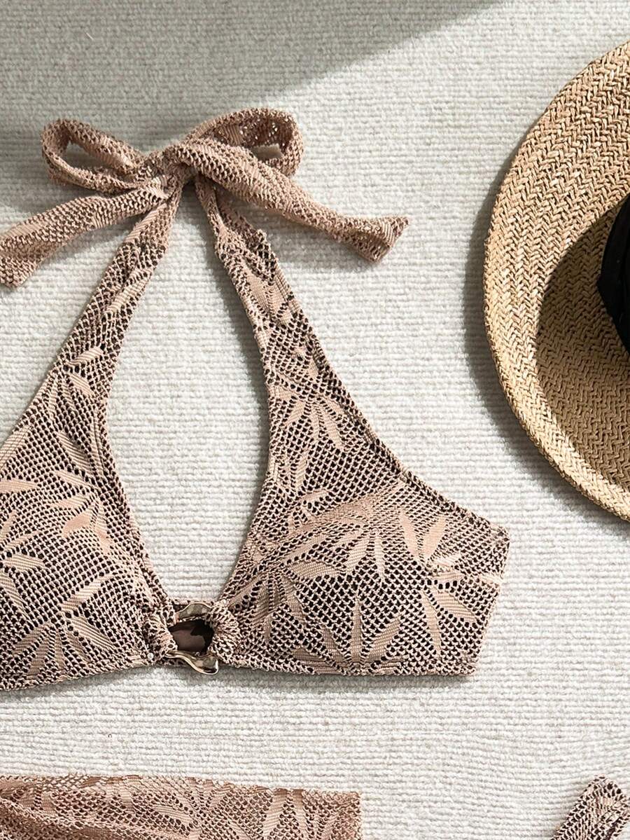 Ženski Krojeni Bikini 3u 1 Set Ukrašen Zlatnim Prstenovima
