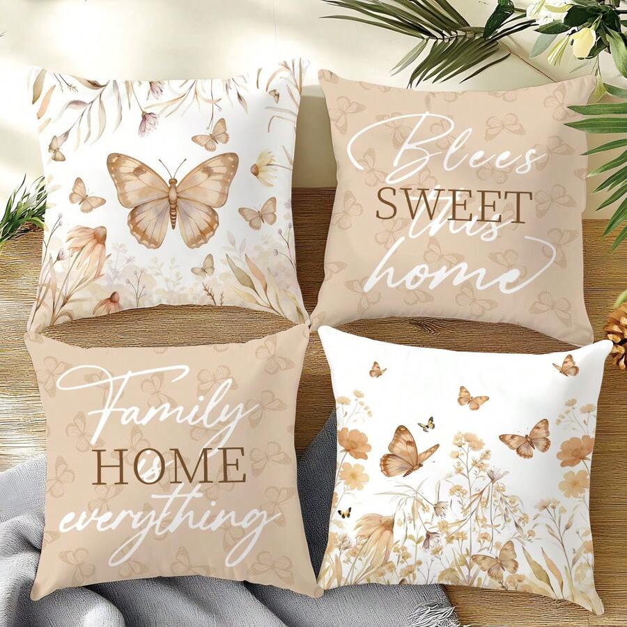 4 kom jednostavnih svakodnevnih plavih navlaka za ukrasne jastuke sa leptirima i cvećem "Sweet Home"