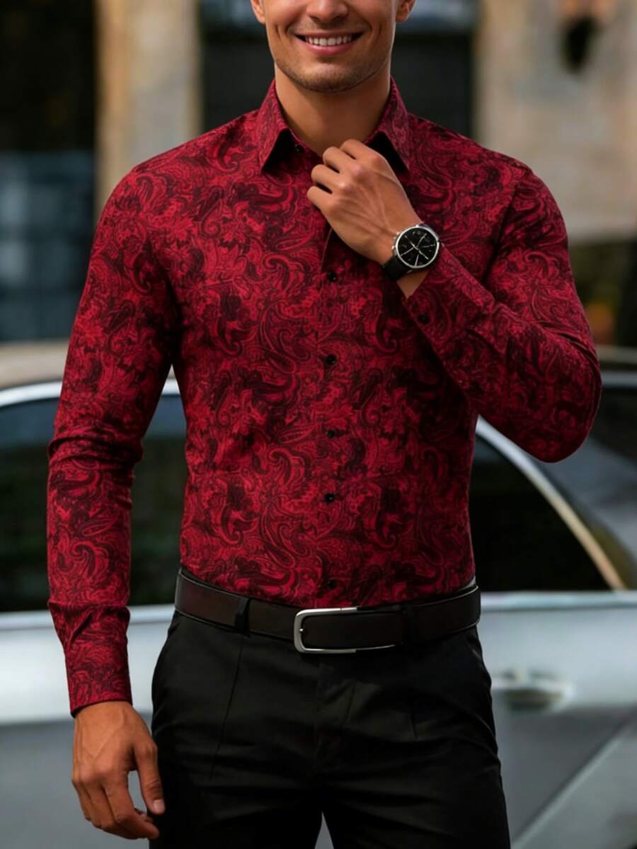 Muška formalna košulja sa paisley printom, slim fit, dugih rukava
