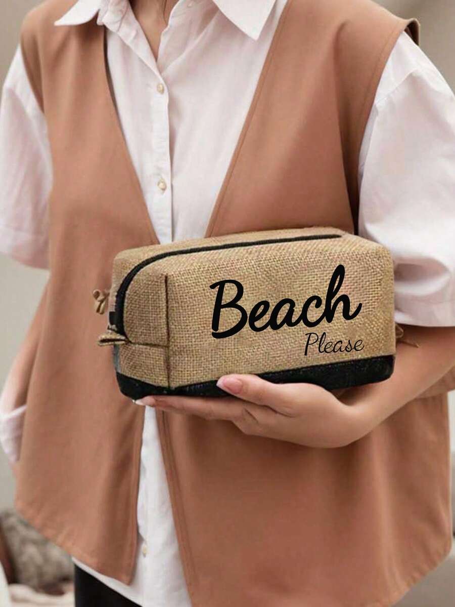 Crno-bež "Beach Please" set od 4 komada sa plažnom torbom