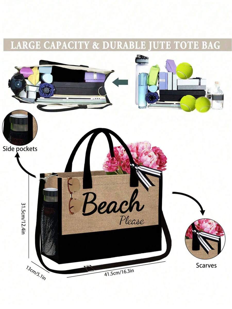 Crno-bež "Beach Please" set od 4 komada sa plažnom torbom