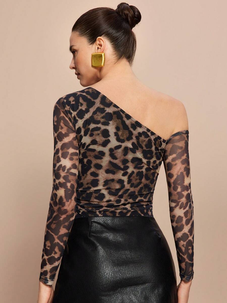 Ženski modni providni mrežasti body sa leopard printom