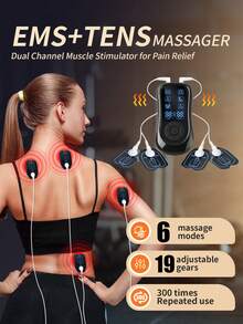 Dual Output TENS Pulse Massager, EMS Pulse Massage Technology, 6 Massage Modes, 19 Intensity Levels