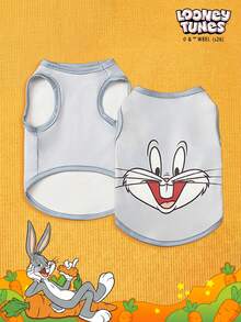 LOONEY TUNES X PETSIN PETSIN 1pc Cute Happy Rabbit Cartoon Print Gray Pet Vest