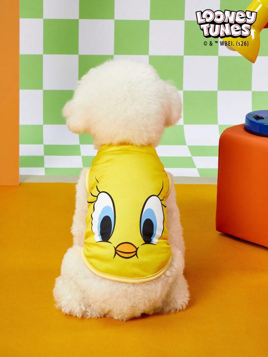 LOONEY TUNES X PETSIN 1pc Cartoon Cute Little Yellow Bird Print Yellow Pet Top