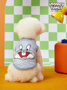 LOONEY TUNES X PETSIN PETSIN 1pc Cute Happy Rabbit Cartoon Print Gray Pet Vest