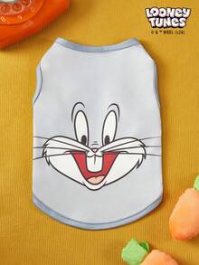 LOONEY TUNES X PETSIN PETSIN 1pc Cute Happy Rabbit Cartoon Print Gray Pet Vest