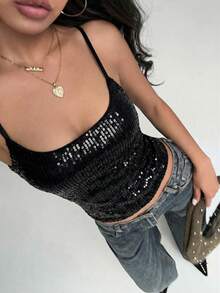 Aloruh New Sexy Backless Sequin Crop Top For Party, Music Festival, Summer,Summer Top