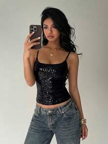 Aloruh New Sexy Backless Sequin Crop Top For Party, Music Festival, Summer,Summer Top