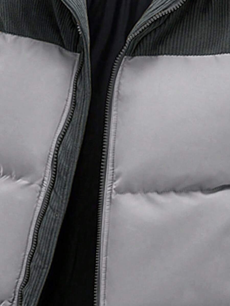 Muški debeli topao kaput sa kapuljačom i punjenjem, color block dizajn, za jesen/zimu