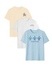 3pcs/Set Women's New Casual Colorful Letter, Seascape, Turtle, Crab, Shell, Jellyfish Graphic Print Round Neck Short Sleeve T-Shirt, Versatile For Women's Spring/Summer Vacation & Leisure Wear